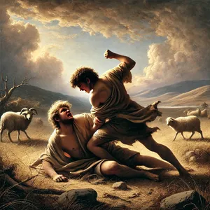 8. І сказав Каїн до брата свого Авеля: „Ходімо на поле”. І сталося, як вони були в полі, і повстав Каїн на Авеля, брата свого, і вбив його.