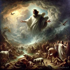 7. І сказав Господь: «Зітру Я людину, яку Я створив, з-над поверхні землі, від людини аж до скотини, і плазунів, і птаства небесного, бо шкодую, що їх Я створив».