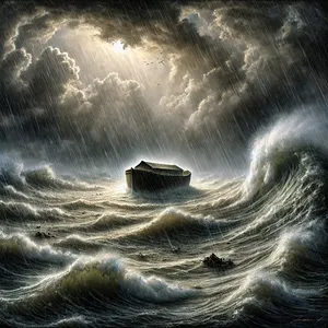 17. І лився потоп на землю сорок день, і вода намножилася й підняла ковчега, і він став угорі землі.