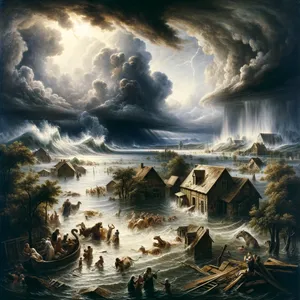 4. Бо по семи ще днях Я дощем дощитиму на землю сорок день і сорок ночей, і зітру Я з поверхні землі кожну істоту, що Я вчинив“.