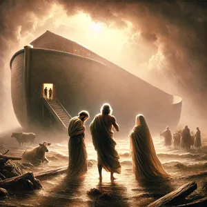 18. І вийшов Ной, і сини його, і жінка його, і невістки його з ним.